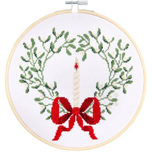 Load image into Gallery viewer, Christmas Cross Stitch Kit - Mistletoe Wreath with bow - NEW