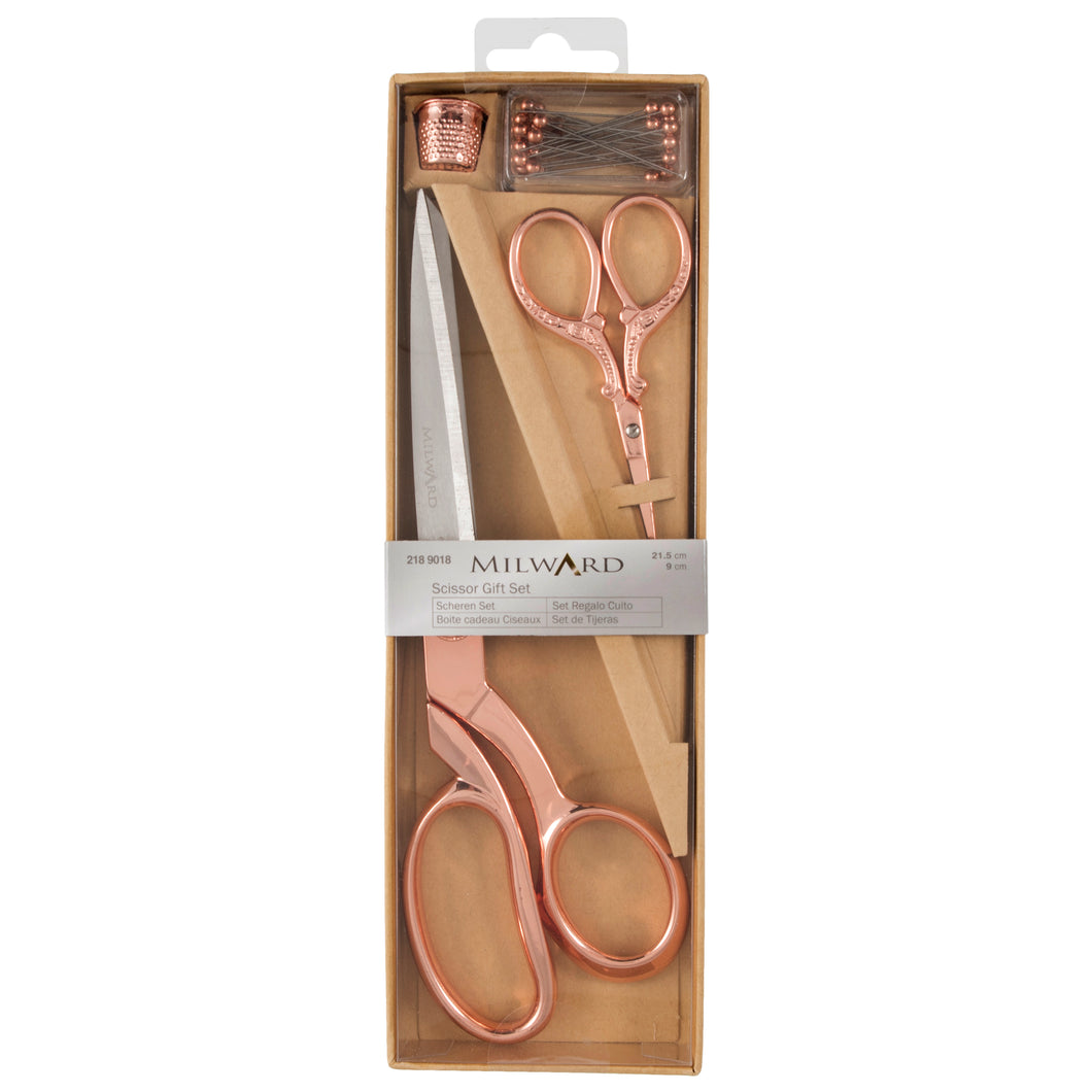 Milward Scissors, dressmaker and embroidery, Pins & Thimble Set - Rose Gold