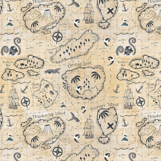 Pirate's Adventure - Map - 100% Cotton