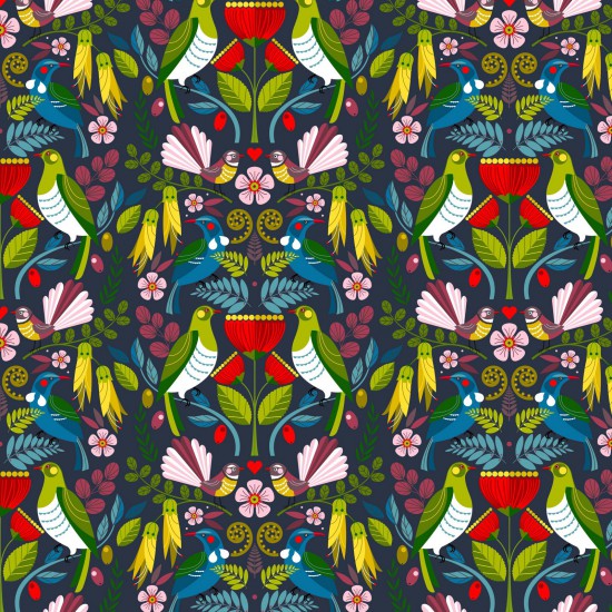 100% Cotton - Folk Tails - Navy