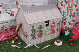 Sewing Box: Embroidered: Strawberry Greenhouse