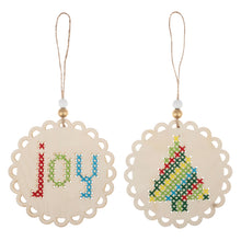 Load image into Gallery viewer, Cross Stitch: Pre-punched Wooden Shape: Joy &amp; Tree