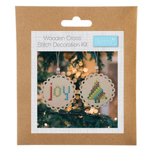 Load image into Gallery viewer, Cross Stitch: Pre-punched Wooden Shape: Joy &amp; Tree
