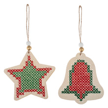 Load image into Gallery viewer, Cross Stitch: Pre-punched Wooden Shape: Bell &amp; Star