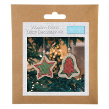 Load image into Gallery viewer, Cross Stitch: Pre-punched Wooden Shape: Bell &amp; Star