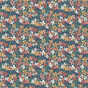 100% Cotton - Painted Blossoms - Navy 100% Cotton