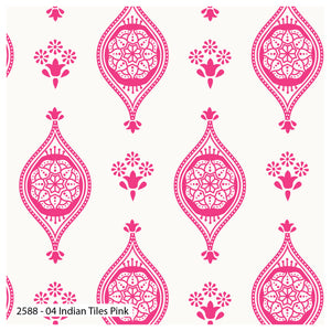 New Delhi - Pink Indian Tiles - by Debbie Shore - 100% Cotton