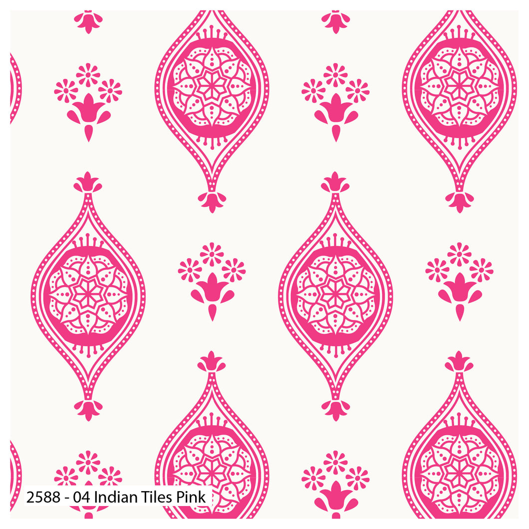 New Delhi - Pink Indian Tiles - by Debbie Shore - 100% Cotton