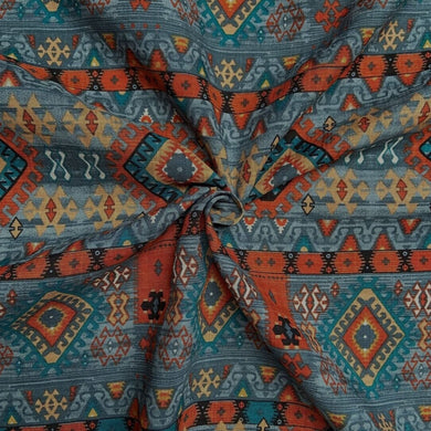 Cotton/Rayon Mix - Bali - Aztec Orange/Blue