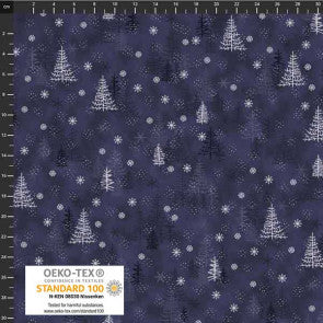 Christmas Trees on Blue - 100% Cotton