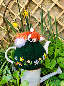 Sleeping Fox in the flower meadow - Knitted Tea Cosy Kit