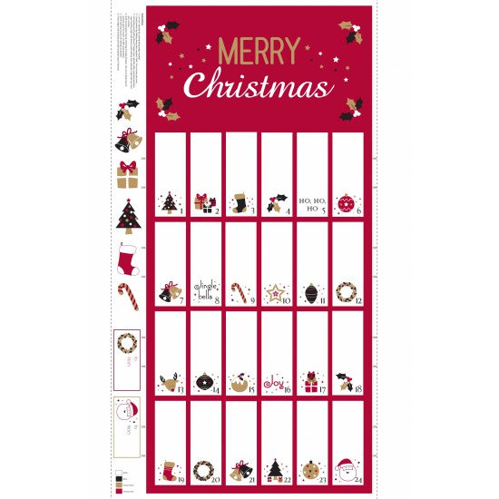 Merry Christmas Advent Calendar - Fold Up & Sew - Red - 100% Cotton