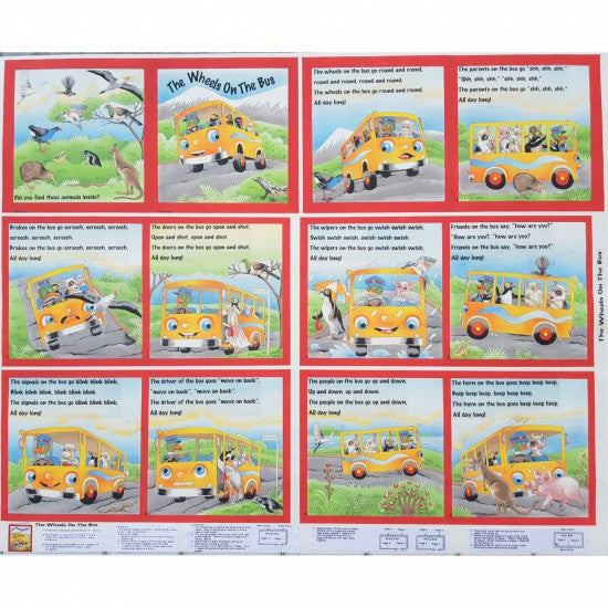 Wheels on the Bus - Book Panel - 100% Cotton