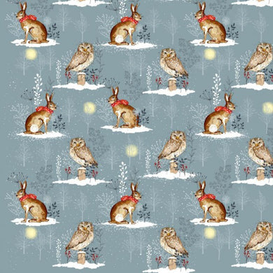Christmas - Winter Moon - Hare & Owl - 100% Cotton