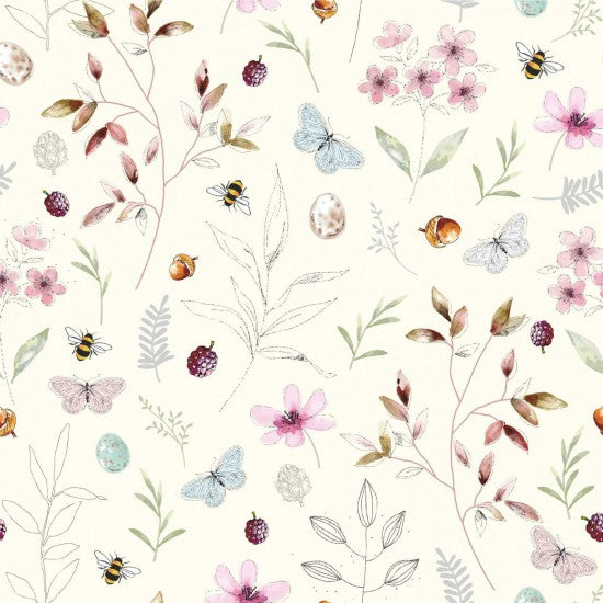 Birdsong - Cream Flora - 100% Cotton