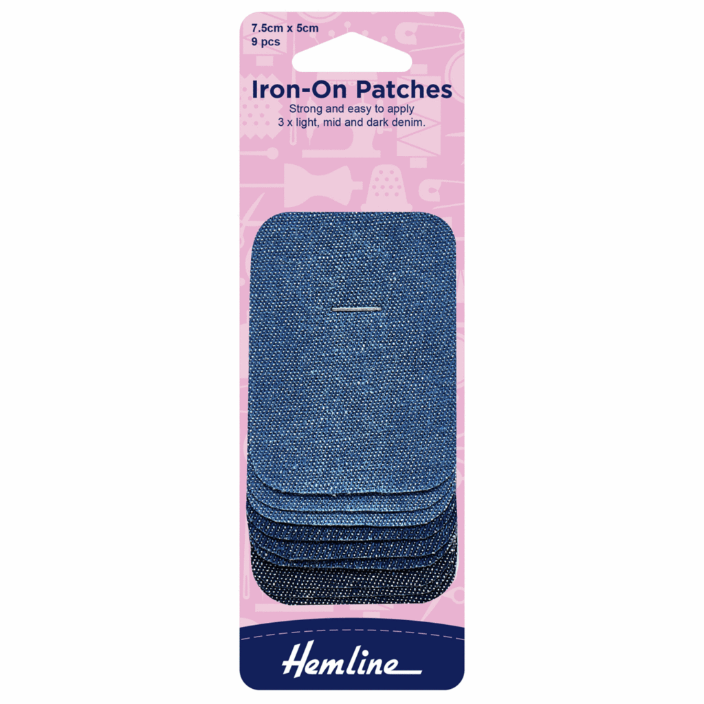Patches - Iron on - Rounded Corner Oblong - 9 pack denim