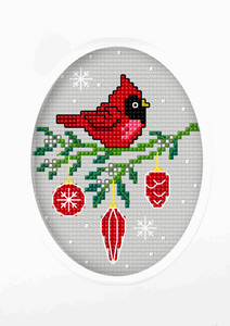 Christmas Card Cross Stitch Kit - Cardinal - DMC