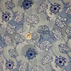 Floral Sketch - Blue carnations - 100% Cotton