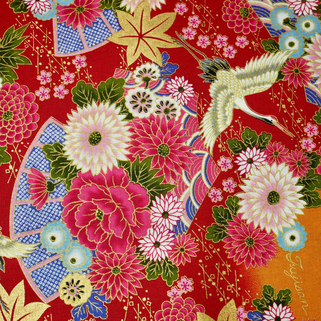 Oriental Floral Stork - 100% Cotton