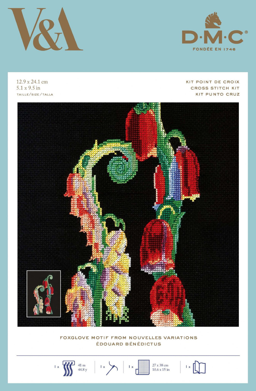 DMC V&A Cross Stitch Kit - Foxglove Motif from Nouvelle Variations by Édouard Bénédictus