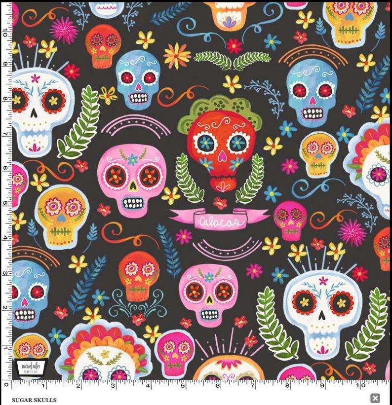 Sugar Skulls Charcoal - By Michael Miller - 100% Cotton