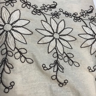 Linen Mix - Oatmeal with Embroidered Edging