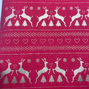 Nordic Reindeer - Red & Gold - 100% Cotton